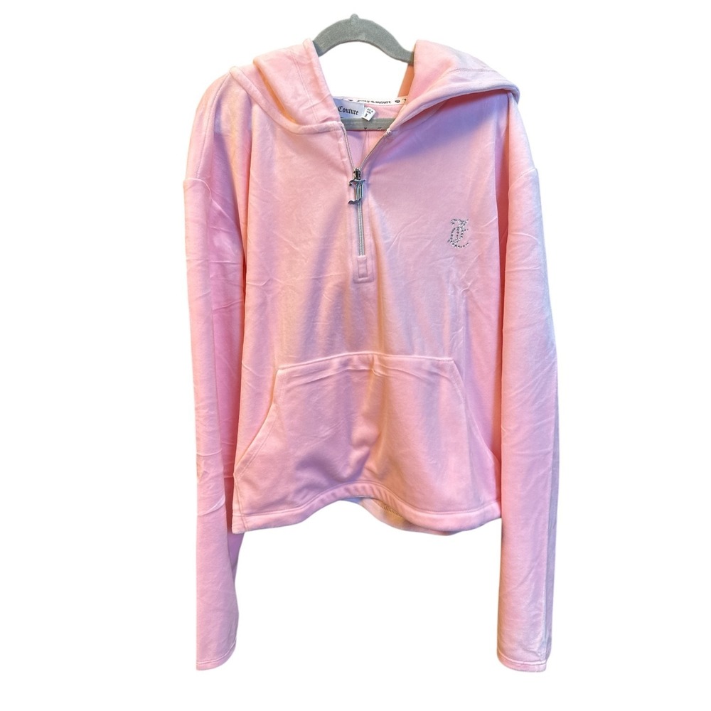 NWT‎ Juicy Couture Velvet Cropped Pink Zip Hoodie Rhinestone 1X